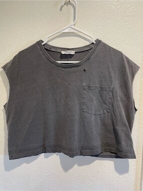 🛹 Double Zero Mystical Grey Crop Pocket Tee M • Vintage Wash 🎸